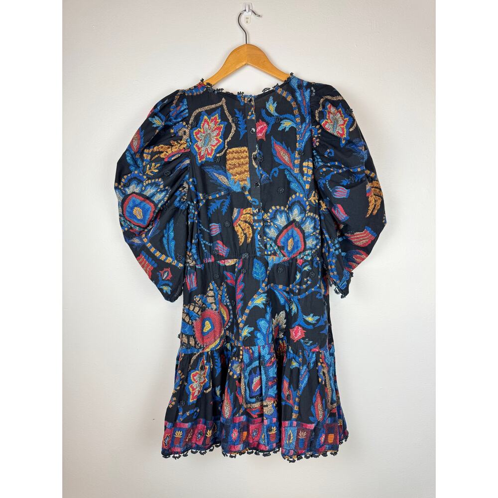 FARM RIO Women Sunset Tapestry Black Puffer Sleeve Mini Dress size M - Picture 12 of 16